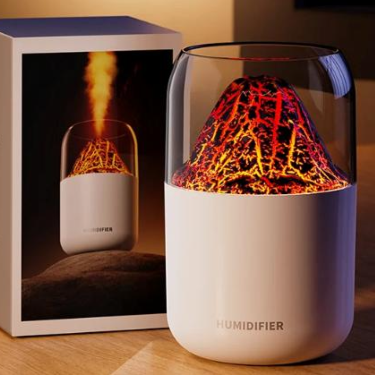 Goldsaff Vulkan Luftbefeuchter 300ml | Aroma Diffuser | 7-Farben LED | USB-C | Ultraleise | Schlafzimmer & Büro