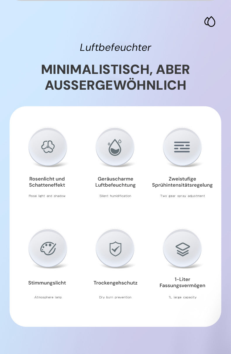 Goldsaff Kristall Luftbefeuchter | 20h Intervall | Elegantes Schlankes Design | Automatische Abschaltung | Schlafzimmer, Büro & Wohnzimmer