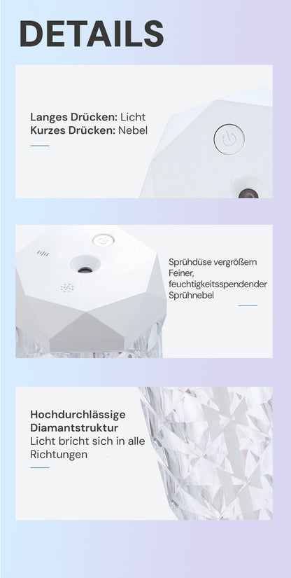 Goldsaff Kristall Luftbefeuchter | 20h Intervall | Elegantes Schlankes Design | Automatische Abschaltung | Schlafzimmer, Büro & Wohnzimmer