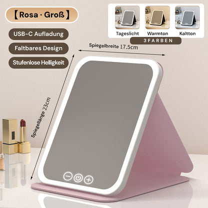 Goldsaff LED Schminkspiegel Faltbar | 3 Lichtmodi | Touch-Steuerung | USB-C Aufladbar | Kosmetikspiegel für Zuhause & Reise