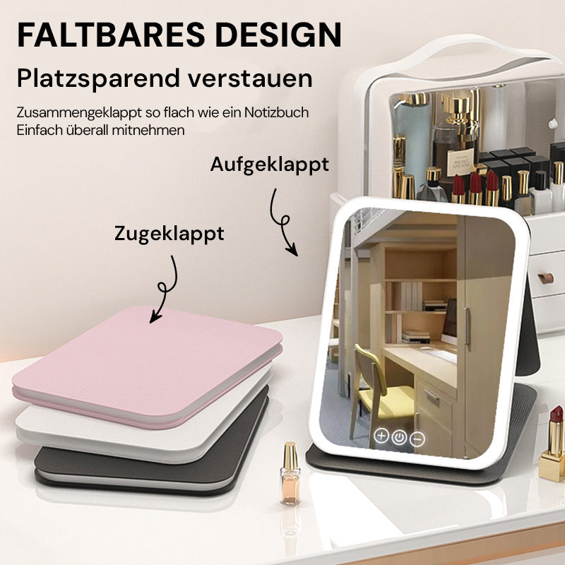 Goldsaff LED Schminkspiegel Faltbar | 3 Lichtmodi | Touch-Steuerung | USB-C Aufladbar | Kosmetikspiegel für Zuhause & Reise