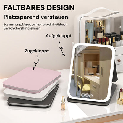 Goldsaff LED Schminkspiegel Faltbar | 3 Lichtmodi | Touch-Steuerung | USB-C Aufladbar | Kosmetikspiegel für Zuhause & Reise
