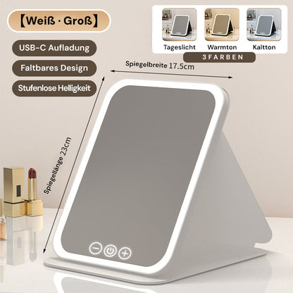 Goldsaff LED Schminkspiegel Faltbar | 3 Lichtmodi | Touch-Steuerung | USB-C Aufladbar | Kosmetikspiegel für Zuhause & Reise