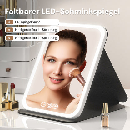 Goldsaff LED Schminkspiegel Faltbar | 3 Lichtmodi | Touch-Steuerung | USB-C Aufladbar | Kosmetikspiegel für Zuhause & Reise