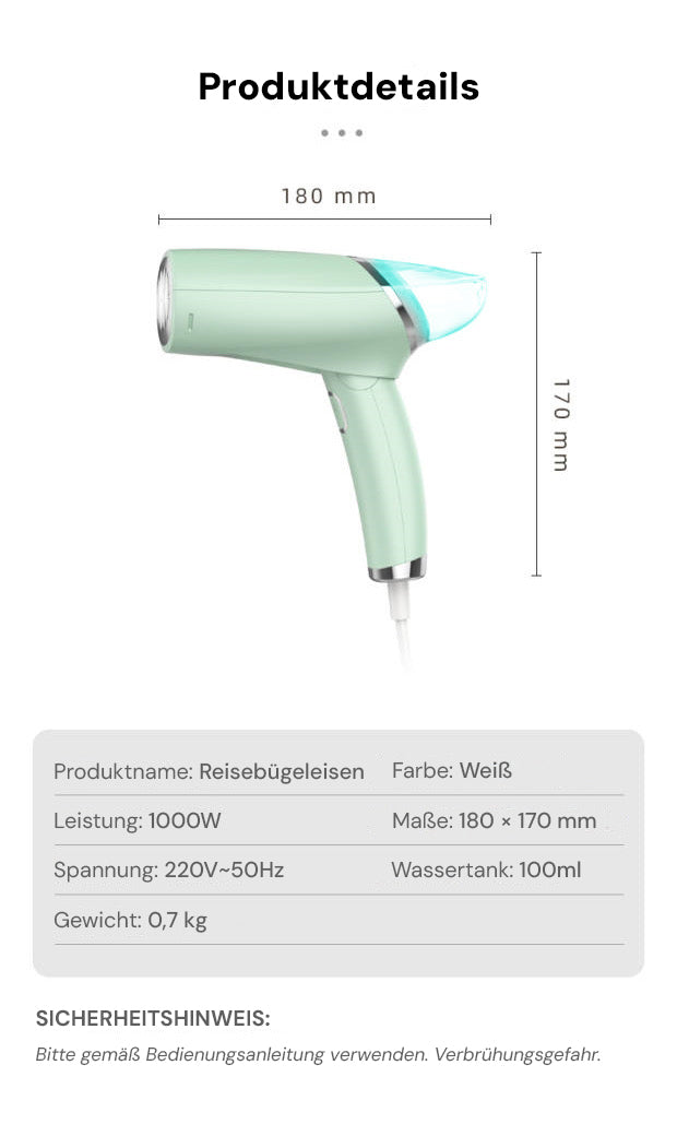 Goldsaff Reisebügeleisen 1000W | Faltbar & 2-in-1 Dampfbügeleisen | 30 Sek. Aufheizzeit | 100ml Wassertank | Hänge & Flachbügeln