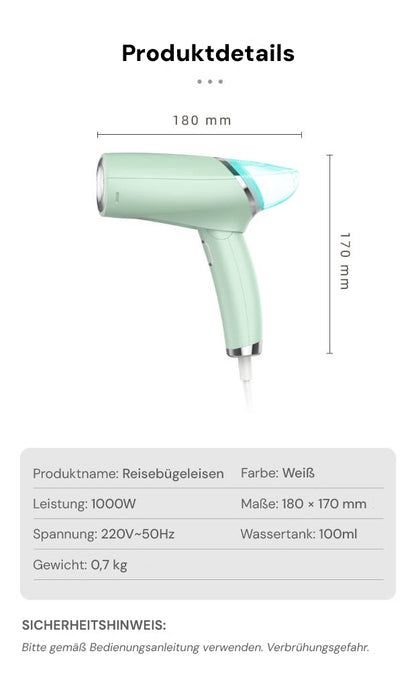Goldsaff Reisebügeleisen 1000W | Faltbar & 2-in-1 Dampfbügeleisen | 30 Sek. Aufheizzeit | 100ml Wassertank | Hänge & Flachbügeln